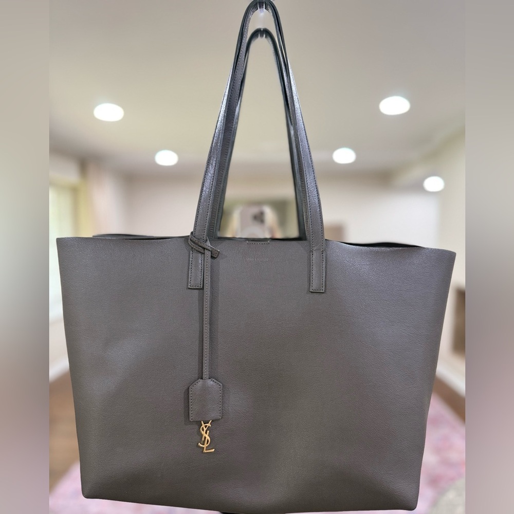 Saint Laurent (YSL) East-West Shopping Bag Tote in Smooth Leather Grey Asphalt